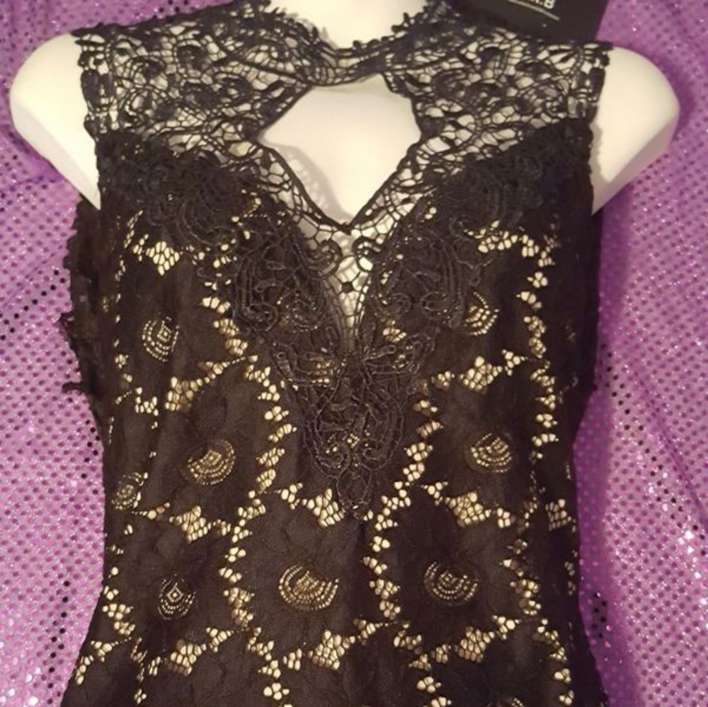 Asian style Mini Dress Black Lace Size Medium Part